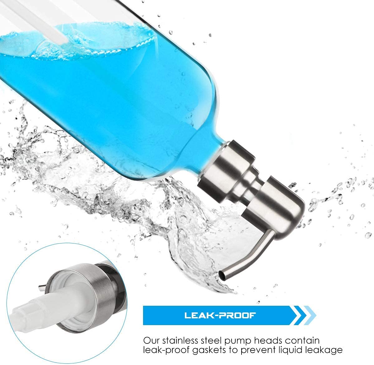 Arktek 2 Pack Glass Soap Dispenser - Clear Dish Soap Dispenser For Kitchen, Refillable Liquid Hand Soap Dispenser With Rust Proo