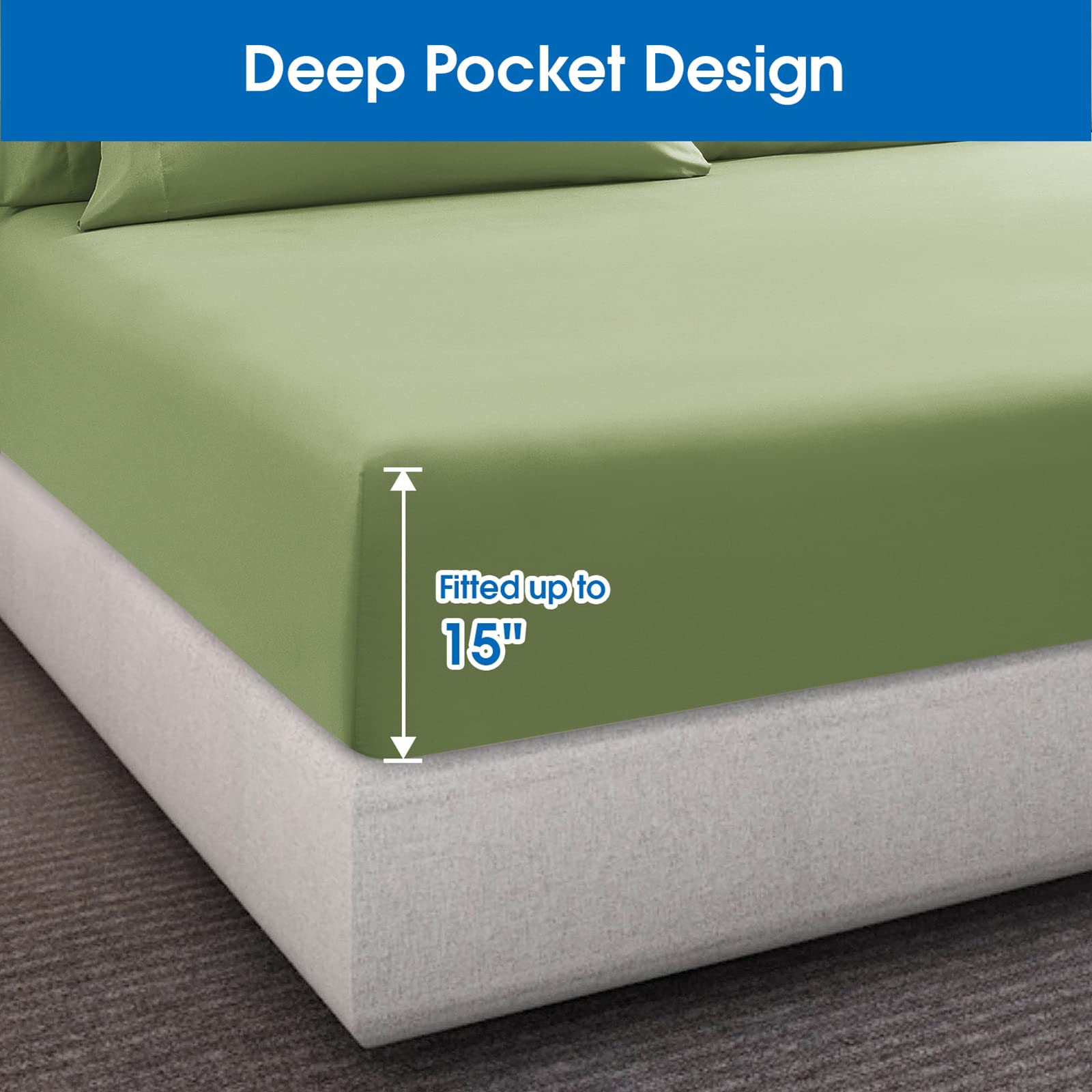 Homeideas King Size Bed Sheets - 6 Piece Set (Sage Green) - Extra Soft Brushed Microfiber 1800 Bedding Sheets, Deep Pocket, Wrinkle & Fade Free