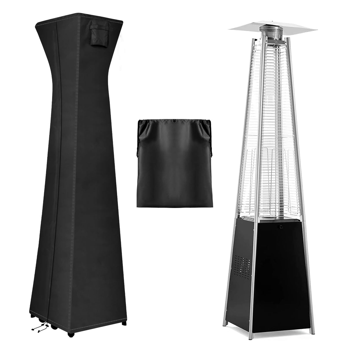 Outdoorlines Waterproof Outdoor Patio Heater Covers With Zipper And Storage Bag, Dust-Proof Uv-Resistant Windproof Propane Heavy Duty Heater Cover For Standing Heater, 1 Pack-90Hx23Lx23W Inch Black