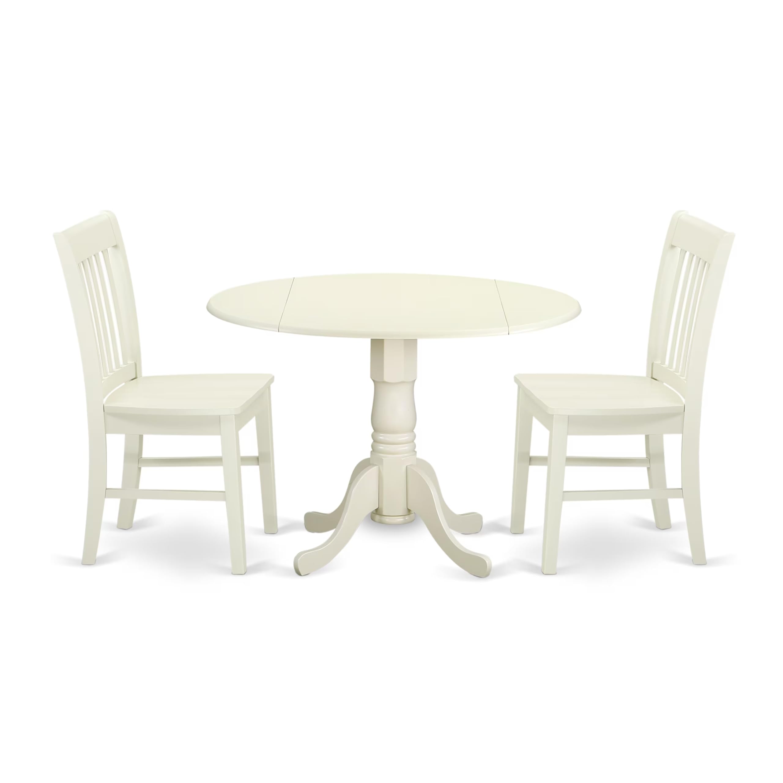 East West Furniture Dlno3-Lwh-W 3 Piece Dinette Set For Small Spaces Contains A Round Dining Table With Dropleaf And 2 Kitchen Dining Chairs, 42X42 Inch, Linen White