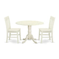 East West Furniture Dlno3-Lwh-W 3 Piece Dinette Set For Small Spaces Contains A Round Dining Table With Dropleaf And 2 Kitchen Dining Chairs, 42X42 Inch, Linen White