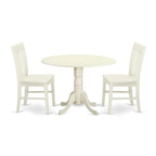 East West Furniture Dlno3-Lwh-W 3 Piece Dinette Set For Small Spaces Contains A Round Dining Table With Dropleaf And 2 Kitchen Dining Chairs, 42X42 Inch, Linen White