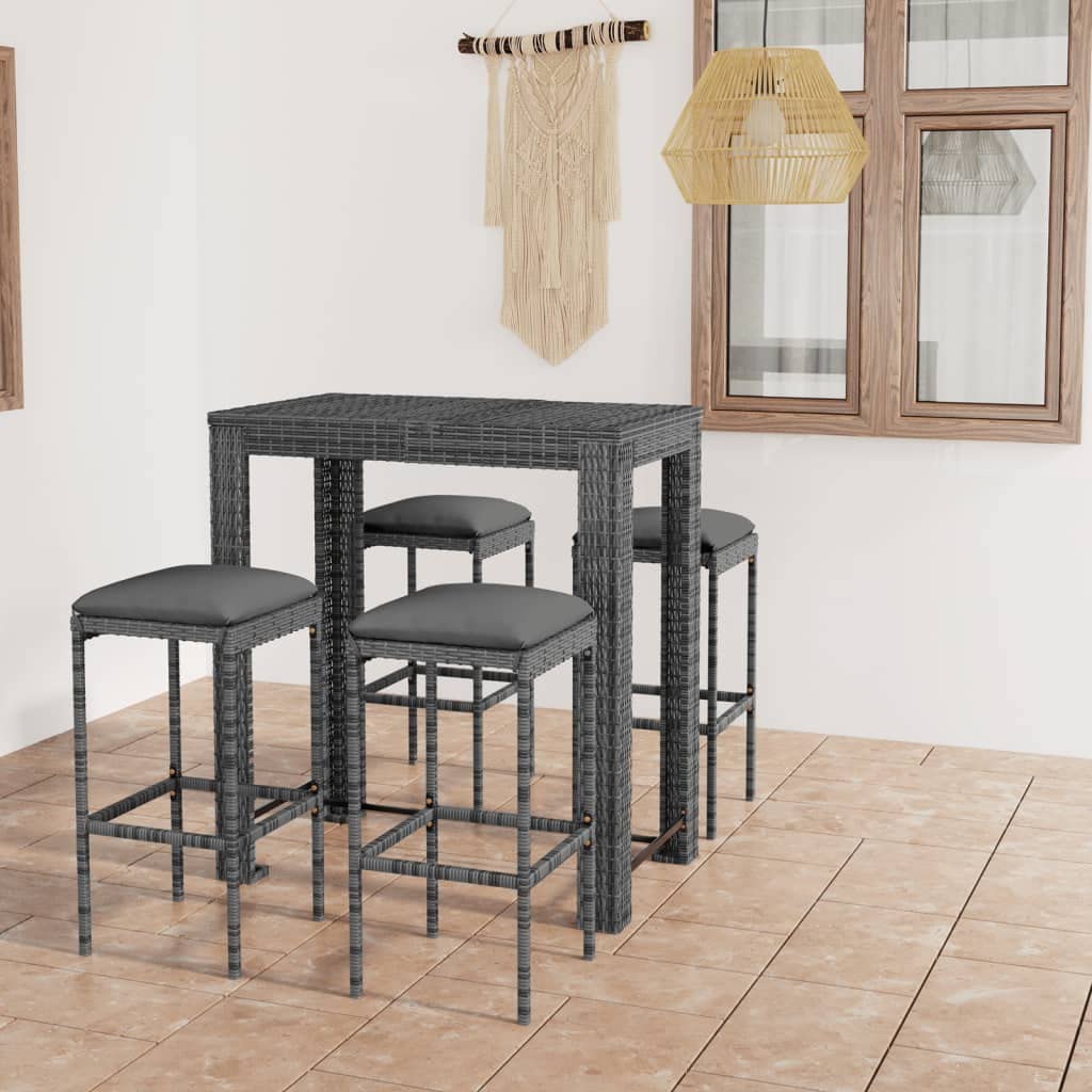 vidaXL Patio Bar Set with Cushions - 7 Piece, Poly Rattan, Gray, Garden Seating for Outdoor/Patio