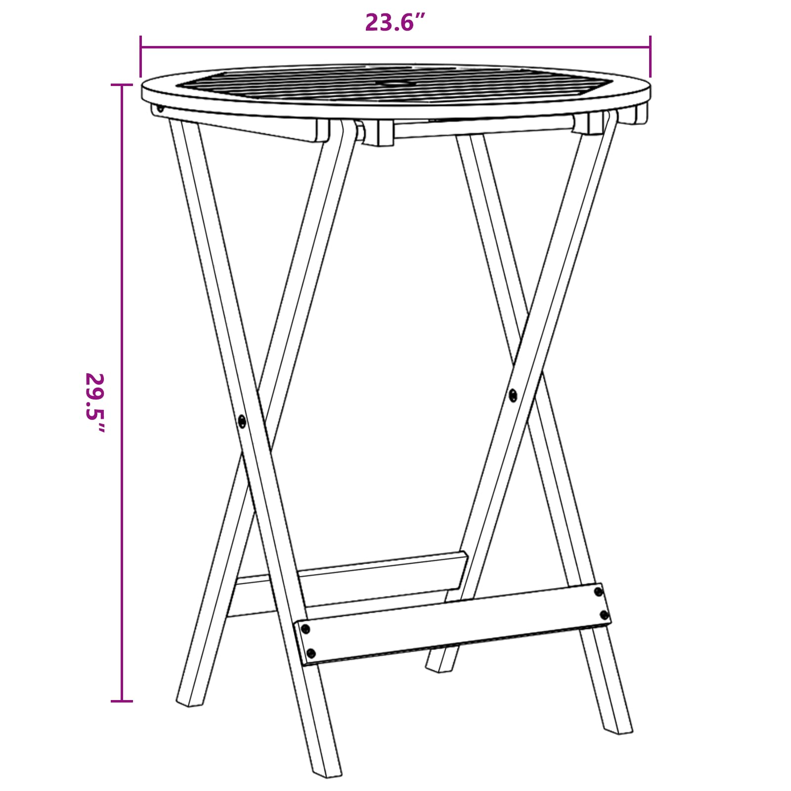 vidaXL Solid Acacia Wood Round Patio Table with Parasol Hole and Foldable Design, 23.6&quot;x29.5&quot;, Weather-Resistant Outdoor Garden Furniture
