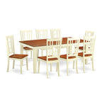 East West Furniture QUNI9-WHI-W 9 Piece Dining Set Includes a Rectangle Dining Table with Butterfly Leaf and 8 Kitchen Chairs, 40x78 Inch, Buttermilk & Cherry