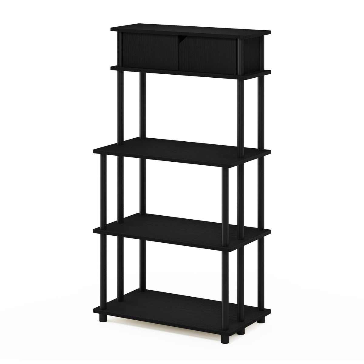 Furinno Turn-N-Tube Kitchen Storage Shelf with Top Cabinet for Kitchen, Dining Room and Home Office, Americano/Black