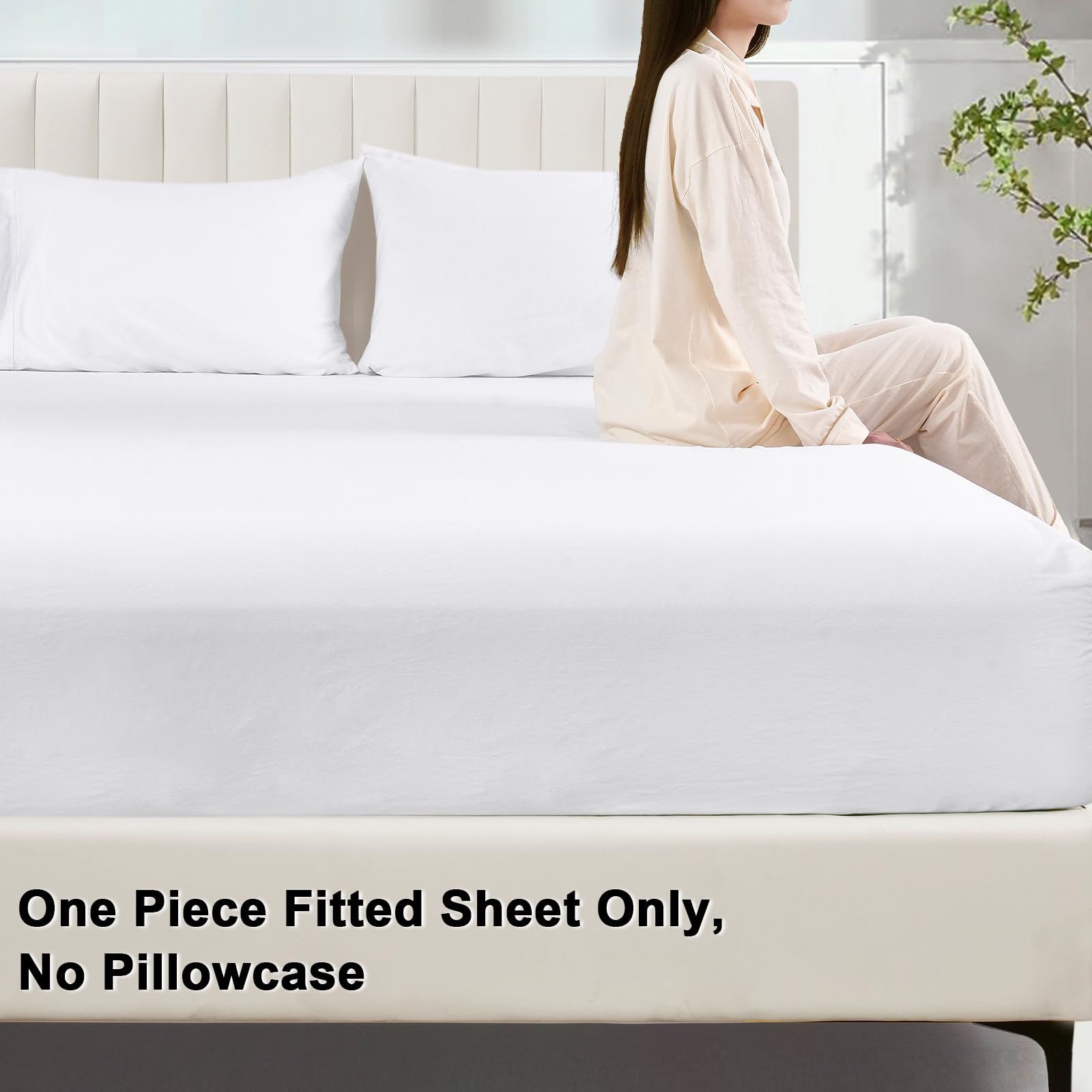 Phf 100% Garment Washed Cotton Fitted Sheet Twin Size - Cozy Cloud Soft Linen Like Bottom Sheet Only With Elastic Deep Pockets,