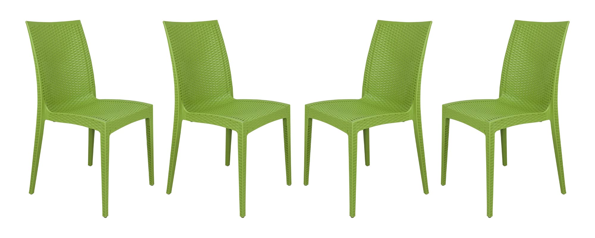 LeisureMod Modern Indoor/Outdoor Home Decorative Furniture Weave Mace Dining Chair (Armless), Set of 4 - Green