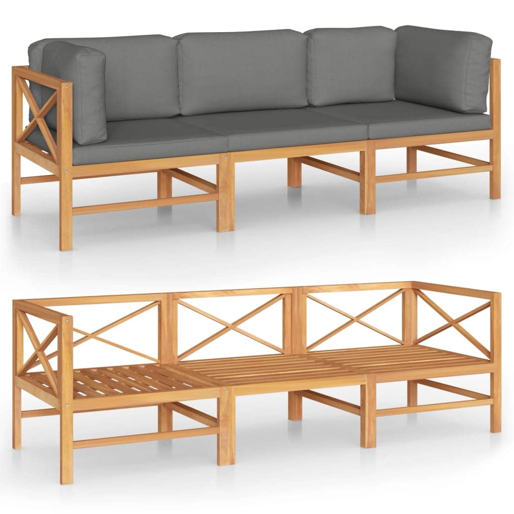 vidaXL 3-Seater Retro Style Patio Sofa with Gray Cushions - Solid Teak Hardwood - Weather Resistant Garden Seating for Outdoor Relaxation