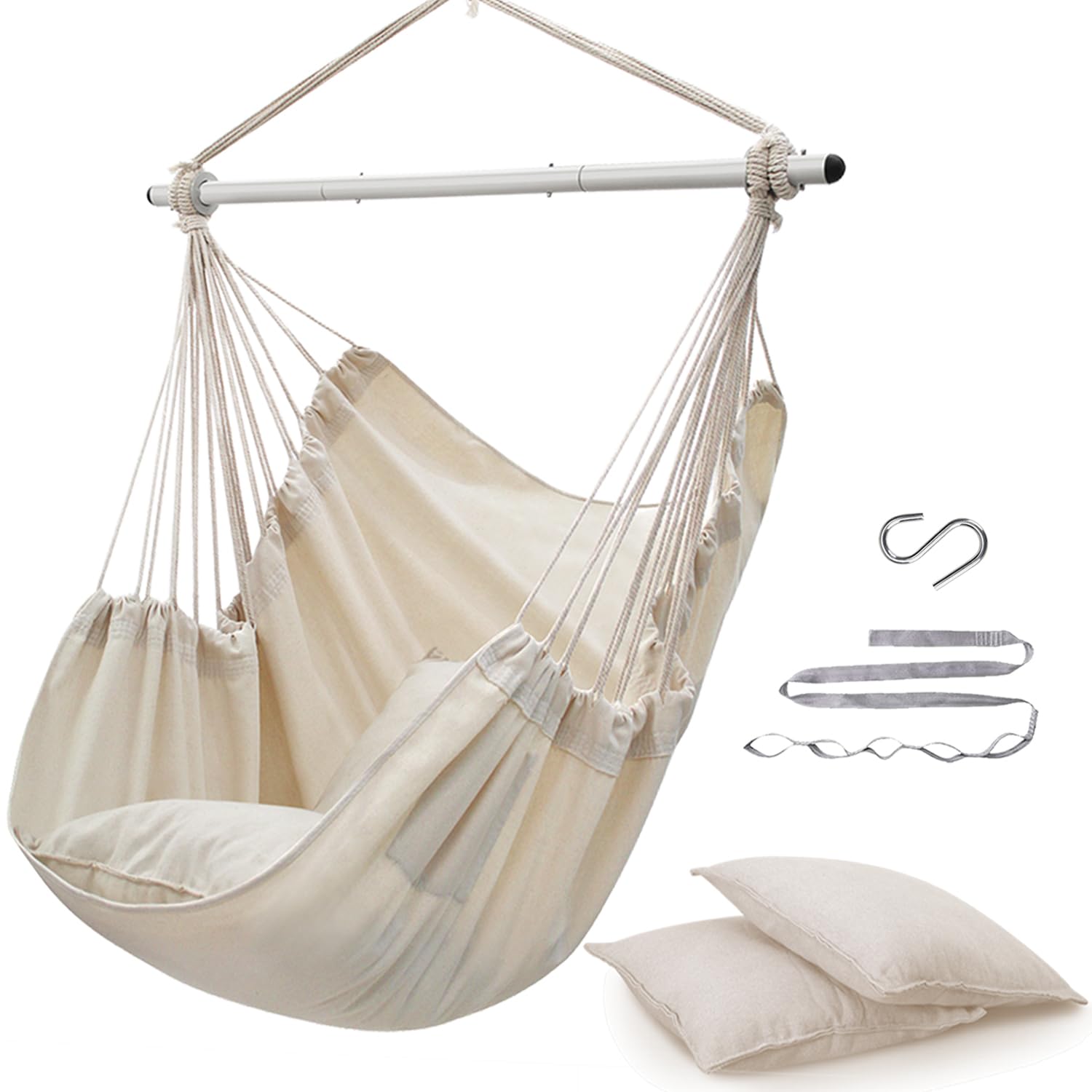 Advokair Hammock Chair Swing (500 Lbs Max-2 Cushions) - Hanging Hammock Chair Rope Swing Indoor For Bedroom, Outdoor, Patio, Bed