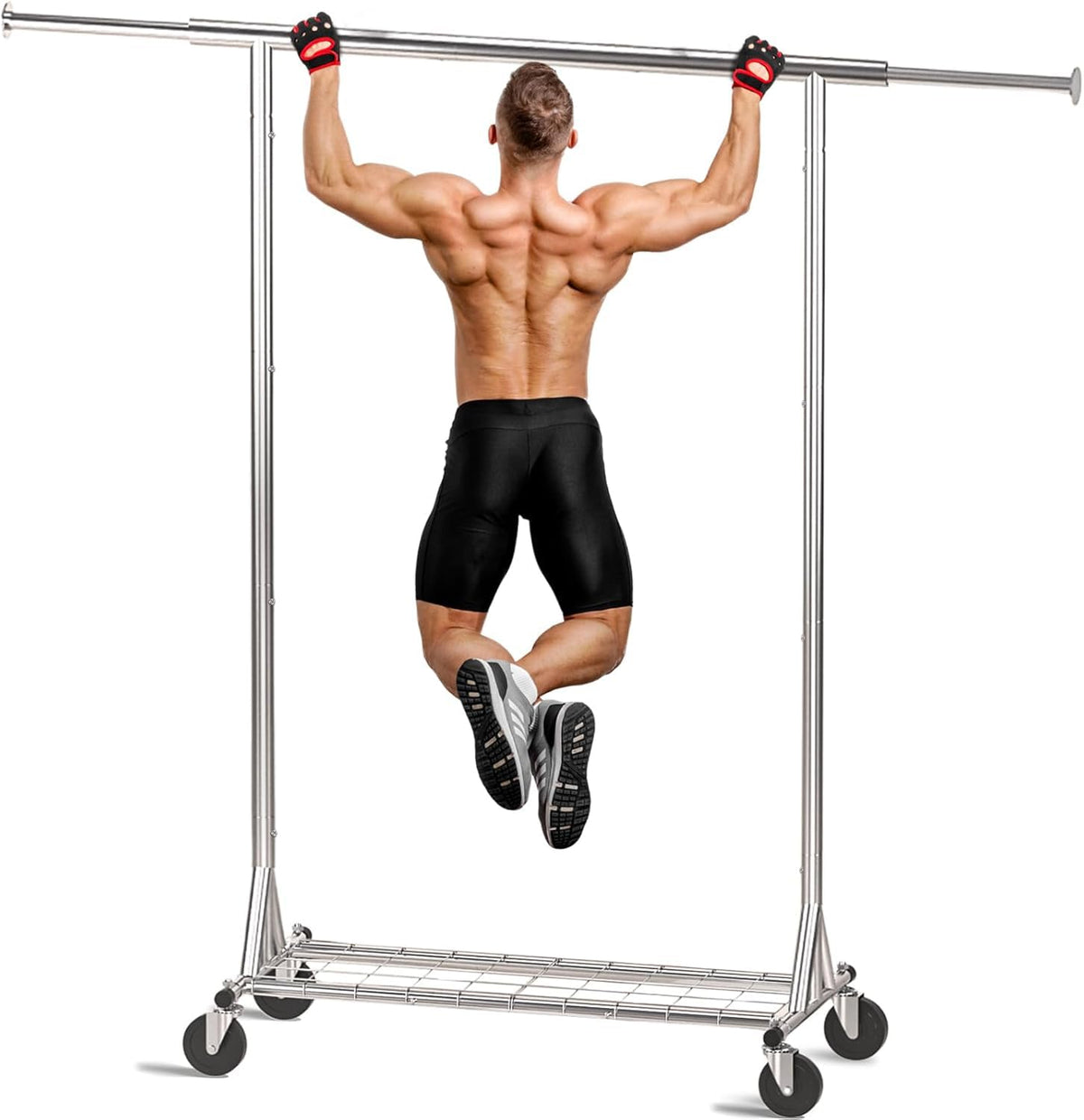 Heavy Duty Rolling Garment Rack with Wheels, 550LBS Clothing Rack (Silver)