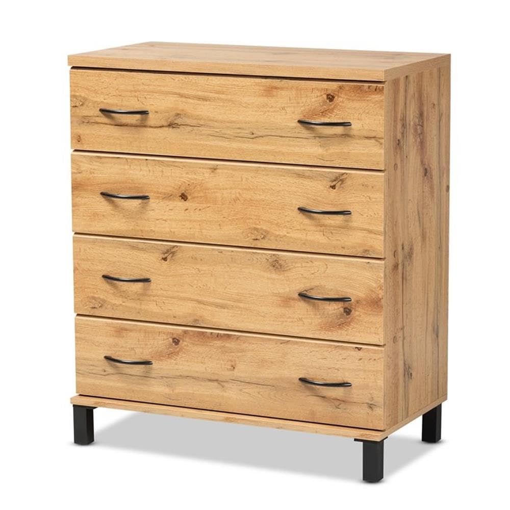 Baxton Studio Maison Modern and Contemporary Wotan Oak Brown Finished Wood 4-Drawer Storage Chest