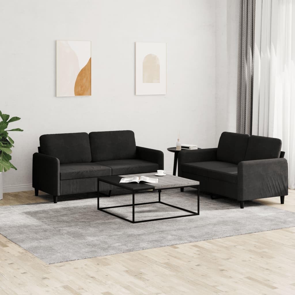 vidaXL 2-Piece Sofa Set - Plush Black Velvet Upholstered Sofas with Comfy Padding and Sturdy Construction for Home or Office