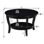 Convenience Concepts American Heritage Round Coffee Table with Shelf, Black, 30 in x 30 in x 18 in