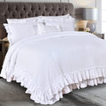Masaca White Ruffled Shabby Comforter Set King,Boho Chic Farmhouse Bedding Down Comforter Fluffy Cozy,Ultra Soft Washed Microfib
