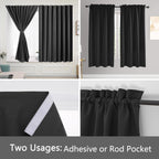 Muamar Black 2Pcs Self Adhesive Curtains (29''W X 30''L), Window Tier Curtains For Small Window, Bathroom, Rv, Door, Kitchen, Bl