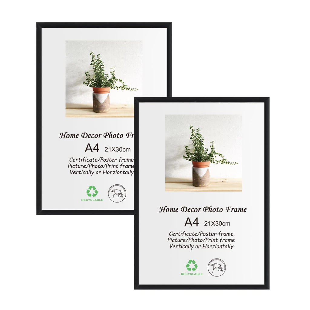 LYYYXGYP A4 Black Wood Picture Frame 2 Pack 21x30cm Solid Wood Photo Frame Certificate Frame with Plexiglass for Wall Hanging or