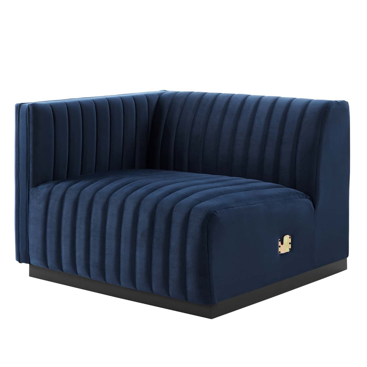 Modway Conjure Modern Channel Tufted Velvet Left-Arm Chair In Midnight Blue