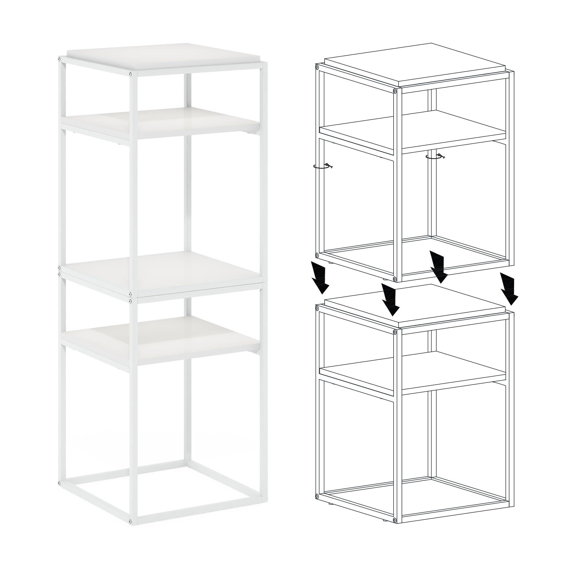 Furinno Moretti Modern Lifestyle Stackable Shelf, 2-Tier, Solid White/White