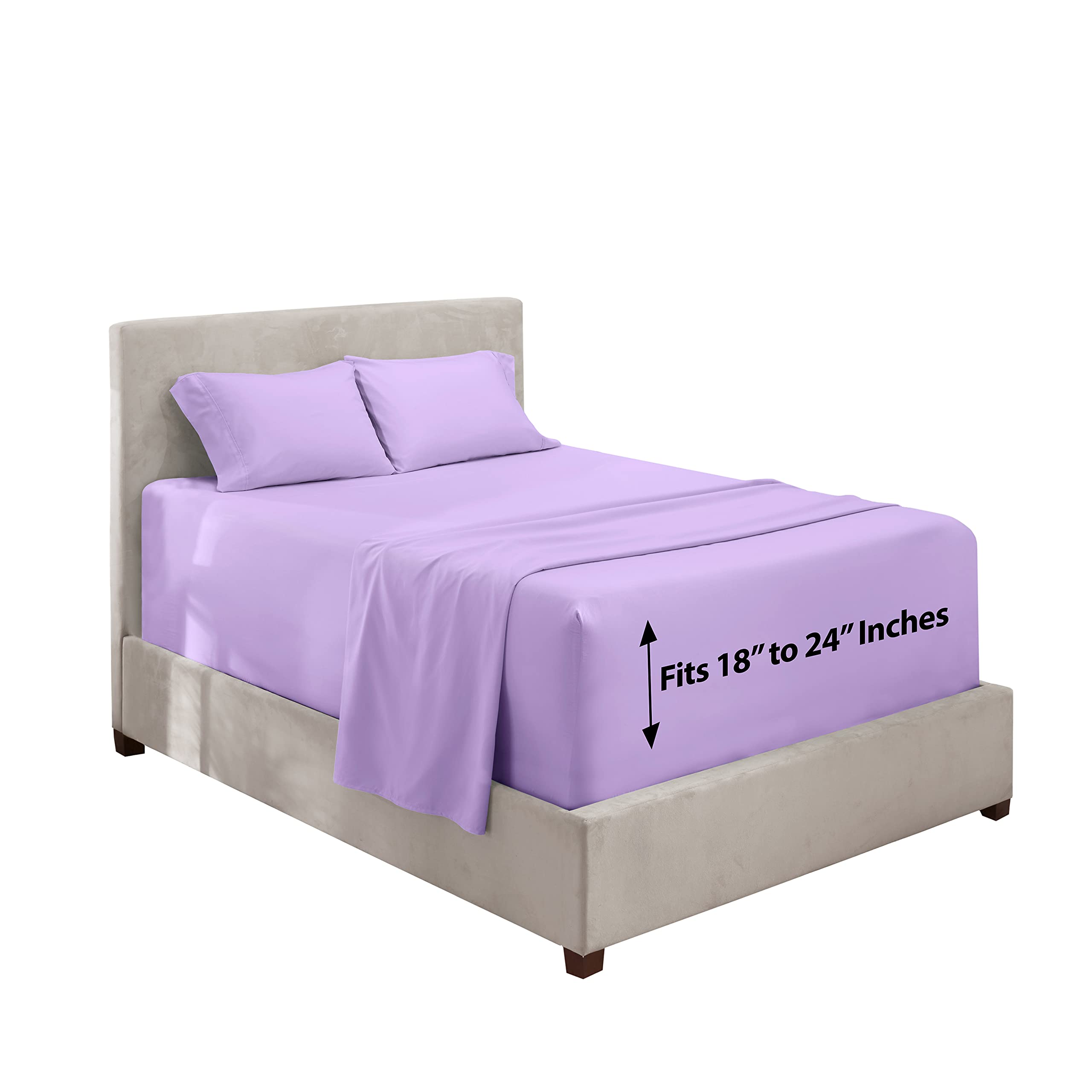 Hearth & Harbor Extra Deep Pocket King Sheets - 4 Piece Hotel Luxury King Sheet Set Fits Up To 24' Mattress - Ultra Soft Luxury King Bed Sheet Set - Soft & Breathable, King, Lavender