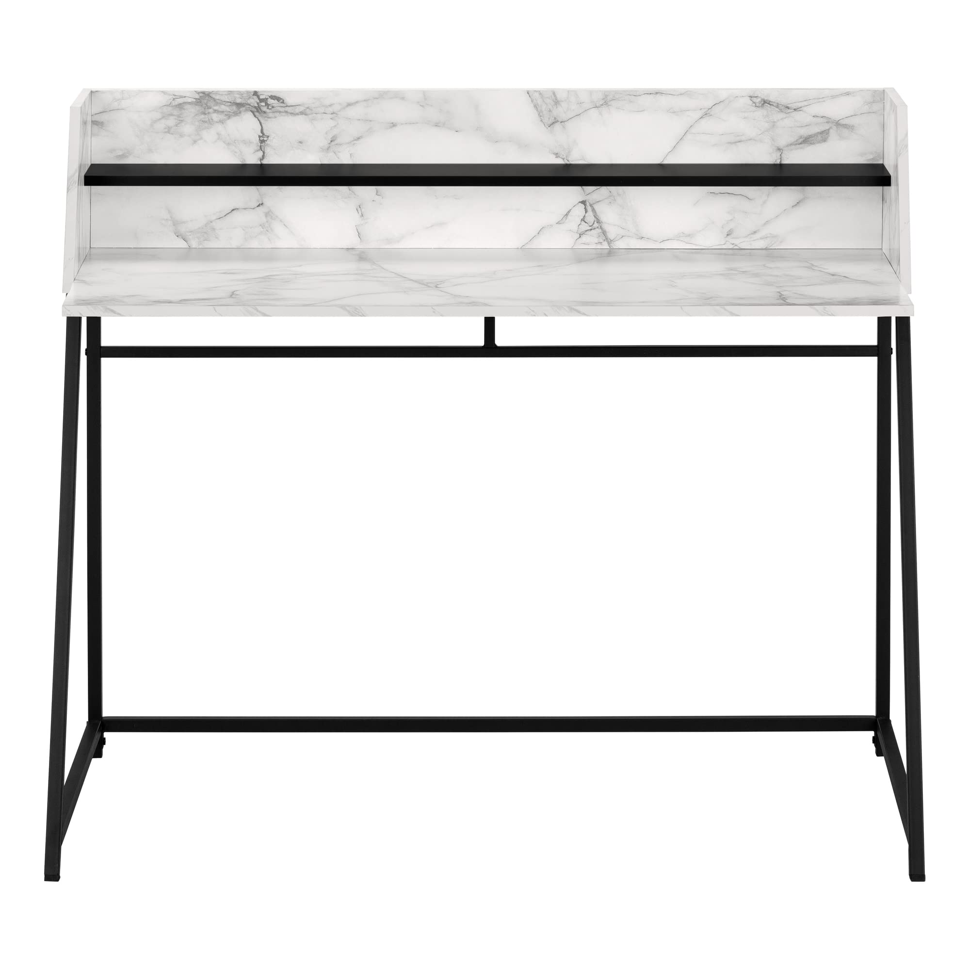Monarch Specialties I 7549 Computer Desk, Home Office, Laptop, Storage Shelves, 48&quot; L, Work, Metal, Laminate, White Marble Look, Black, Contemporary, Modern