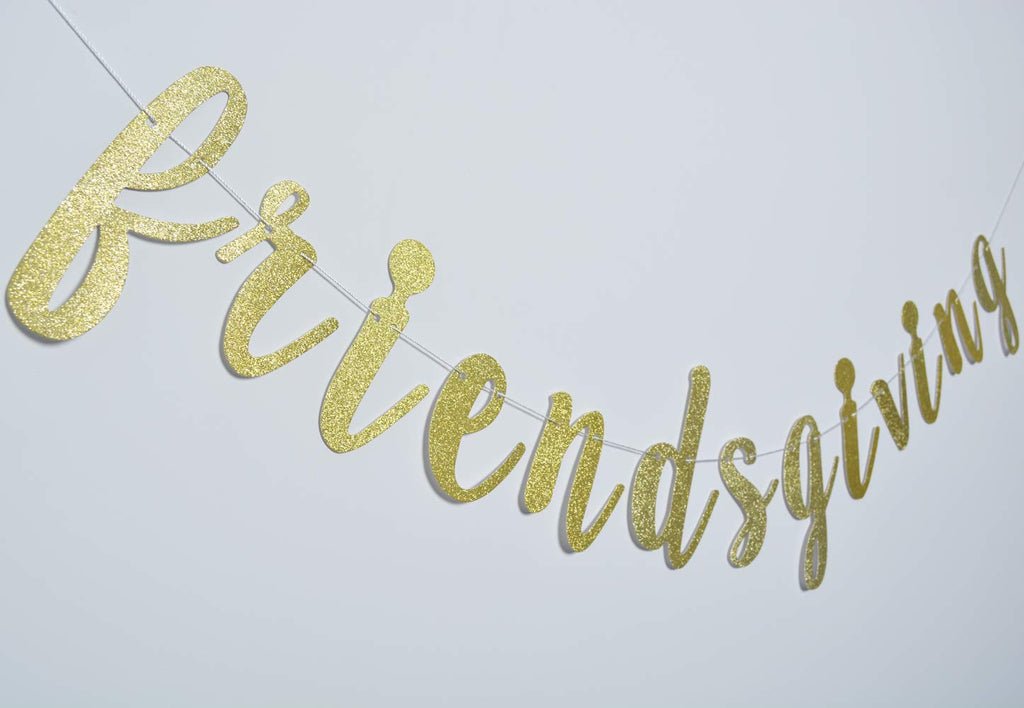 Friendsgiving Banner For Thanksgiving Day Friends Party Decorations Pre-Strung Home Garland (Gold Glitter)