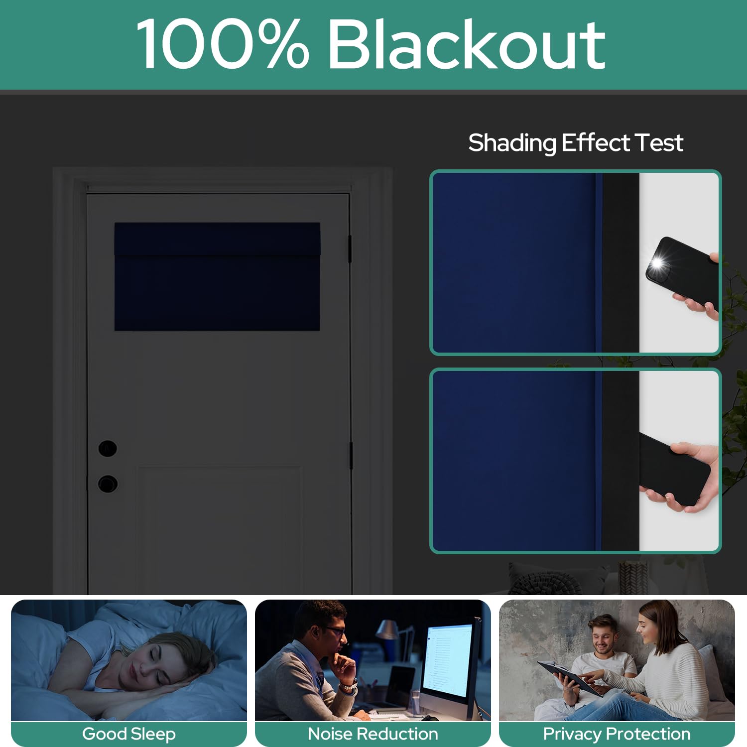 Homeideas 100% Blackout French Door Curtains, Privacy Small Door Curtains For Door Window, 26 X 12 Inch Door Shades For Front Door, Thermal Insulated Door Window Covering, (1 Panel, Navy Blue)