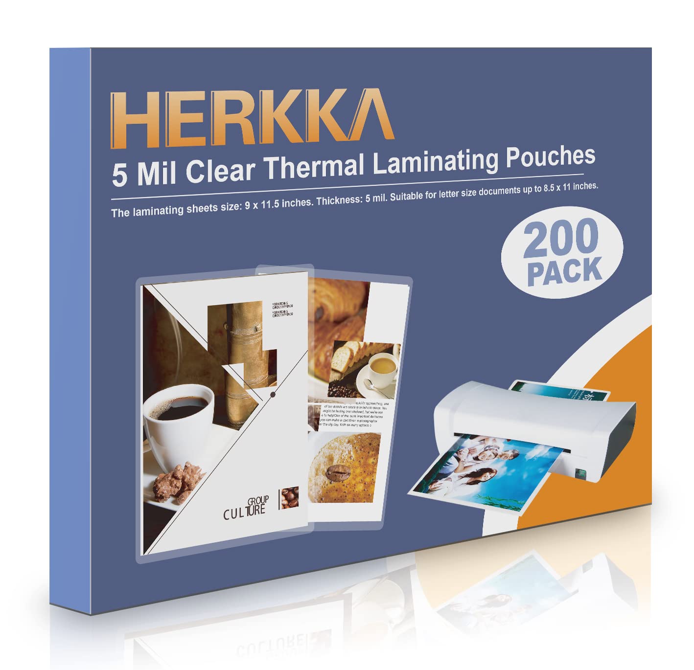 Herkka 200 Pack Laminating Sheets, Holds 8.5 X 11 Inch Sheets, 5 Mil Clear Thermal Laminating Pouches 9 X 11.5 Inch Lamination S