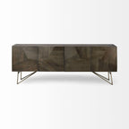 HomeRoots Indian Mango Wood Dark Brown Solid Mango Wood Finish Sideboard with 4 Cabinet Doors