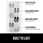 Gorilla Grip Over The Door Shoe Organizer, 2 Pack, 24 Breathable Mesh Pockets, Space Saving Hanging Storage Holder, Closet Rack Hanger Holds Up To 40 Lbs, Hangs On Closets, Shoes, Accessories, White