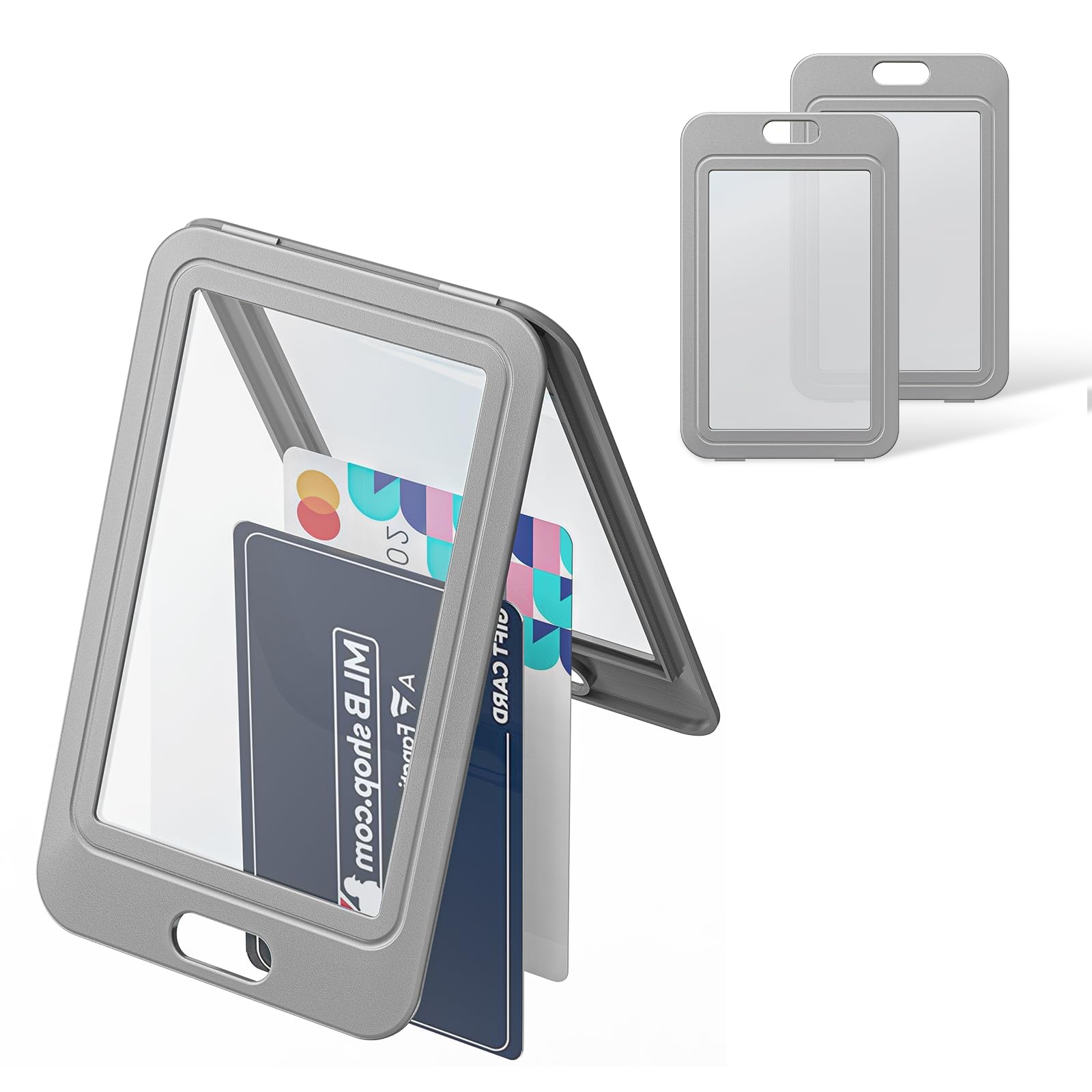 Uniclife 3 Pack Id Badge Holder With Double-Sided Windows Vertical Hard Plastic Case Grey Card Protector Pouch For Office School