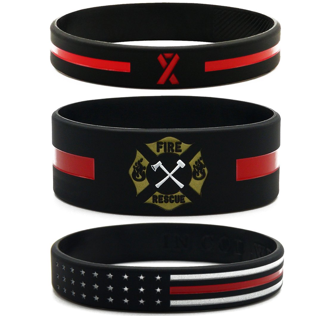 Inkstone 6-Pack Firefighters' Thin Red Line Silicone Wristbands - Jewelry Gifts Accessories For Fire Fighters