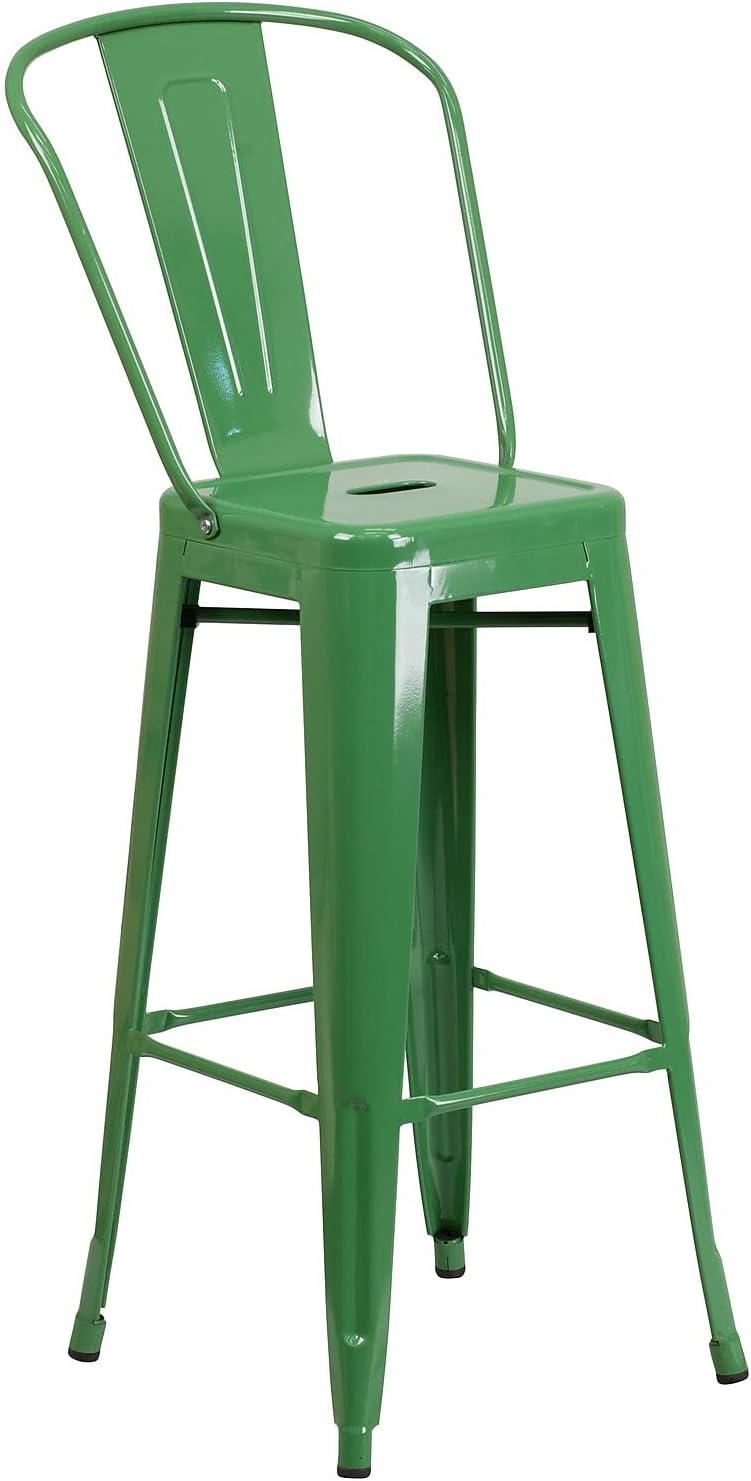 Commercial Grade 30 High Green Metal Indoor-Outdoor Barstool with Removable Back