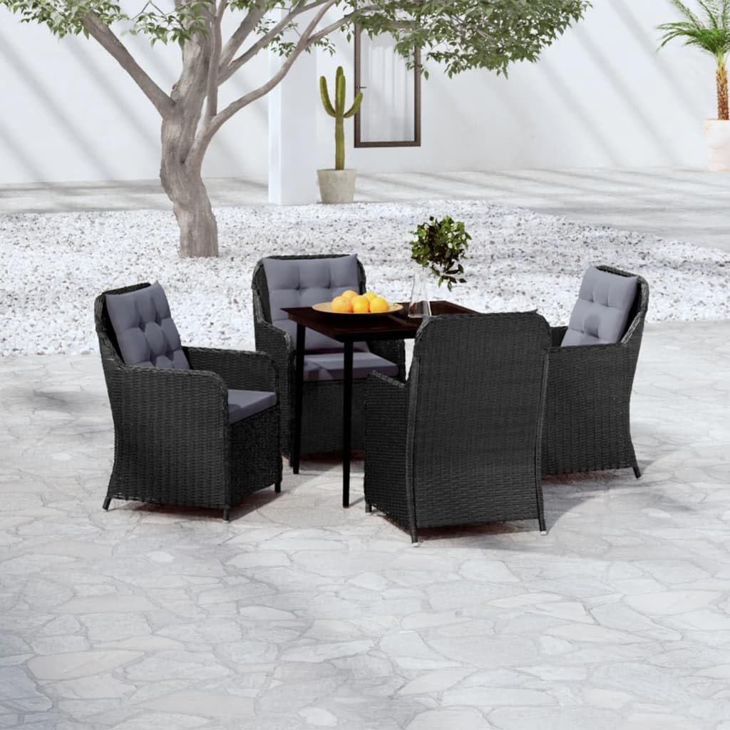 vidaXL Patio Dining Set - 5 Piece Outdoor Dining Set with 4 PE Rattan Chairs and Glass Top Table - Weather-Resistant and Easy Maintenance - Black