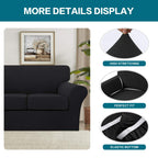 3 Piece Sofa Covers For 2 Cushion Couch Sofa Slipcover Soft Couch Cover For Dogs-Washable Sofa Furniture Covers With 2 Individual Cushion Covers, Feature Thick Jacquard Fabric (Loveseat, Black)