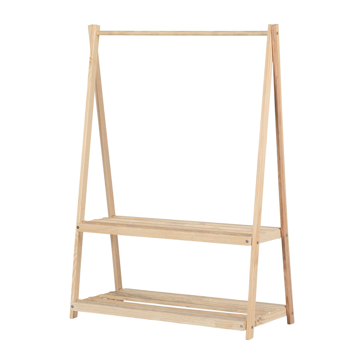 South Shore Sweedi Wooden Clothes Rack With Storage Shelves For Kids, Natural And Olive Green