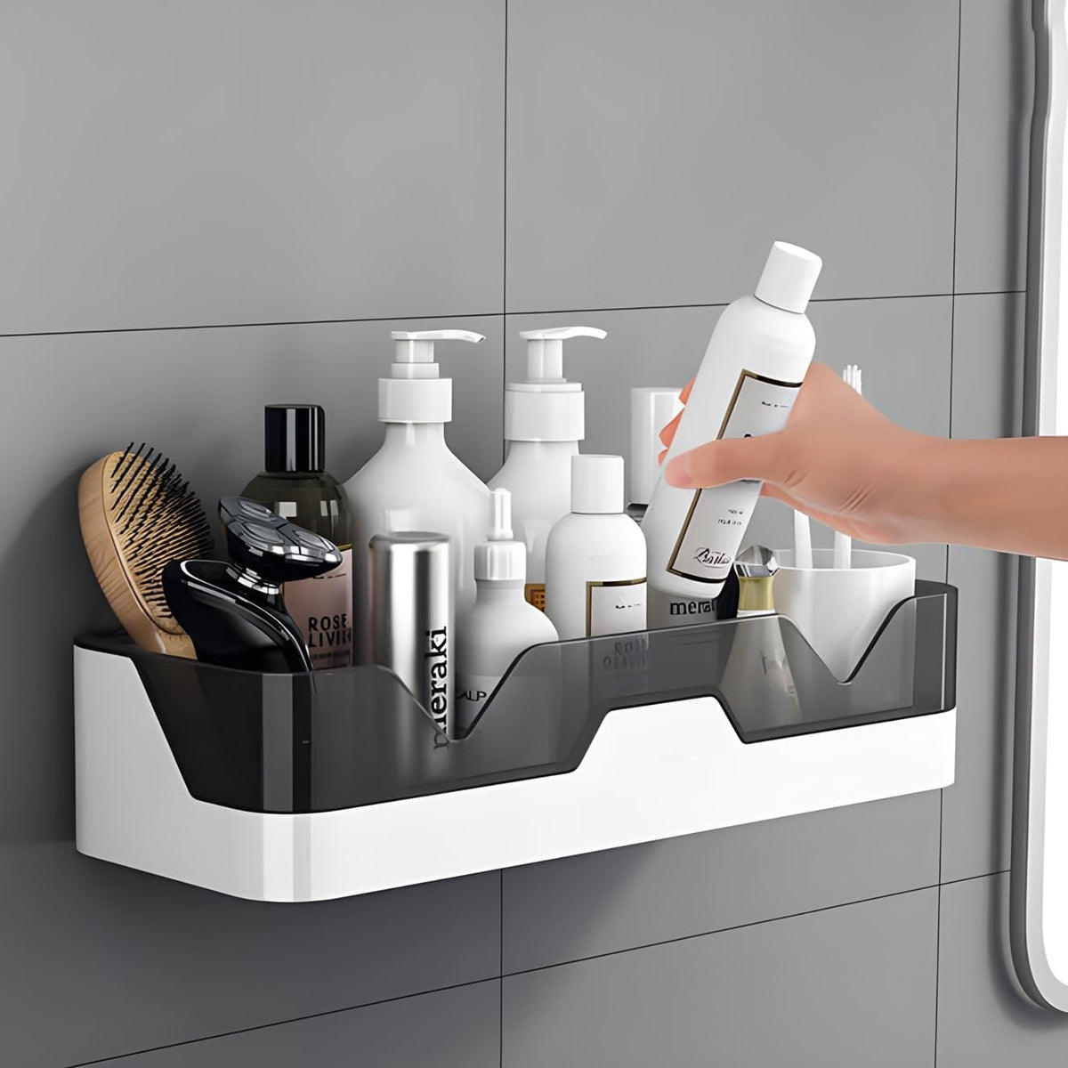 EBOFAB Bathroom Shelves, No Drilling Bathroom Shelves, Shower Shelf, Plastic Baskets, Wall Mounted Shower Caddy for Kitchens and