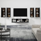 vidaXL TV Stand Set 6 Piece, Wall Mounted Entertainment Center, TV Stand Console with Storage, Modern Style, Black Engineered Wood