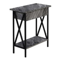 Convenience Concepts Tucson Flip Top End Table with Charging Station and Shelf, 23.75"L x 11.25"W x 24"H, Gray Marble/Black