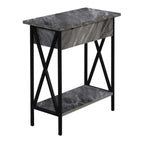 Convenience Concepts Tucson Flip Top End Table with Charging Station and Shelf, 23.75"L x 11.25"W x 24"H, Gray Marble/Black