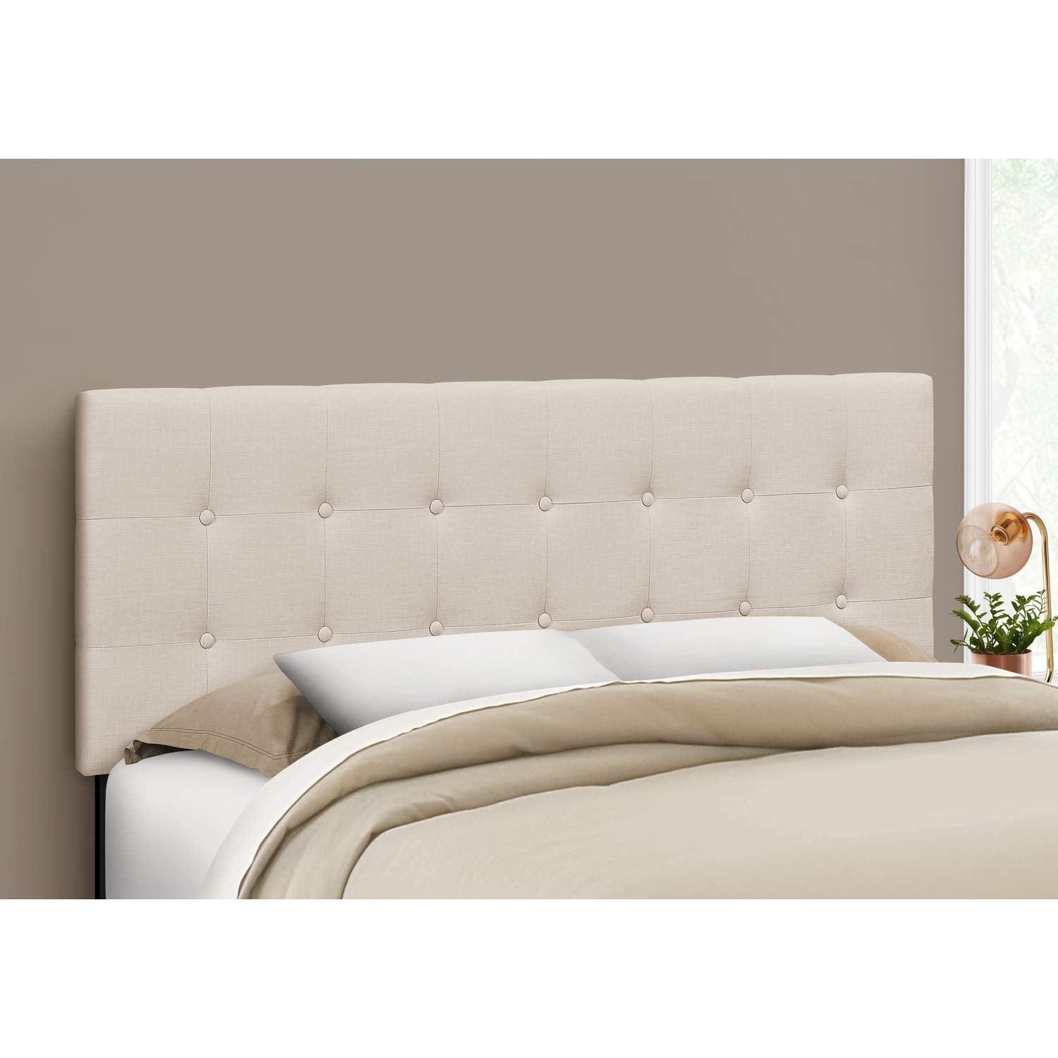 Monarch Specialties I 6004Q Bed, Headboard Only, Queen Size, Bedroom, Upholstered, Linen Look, Beige, Transitional