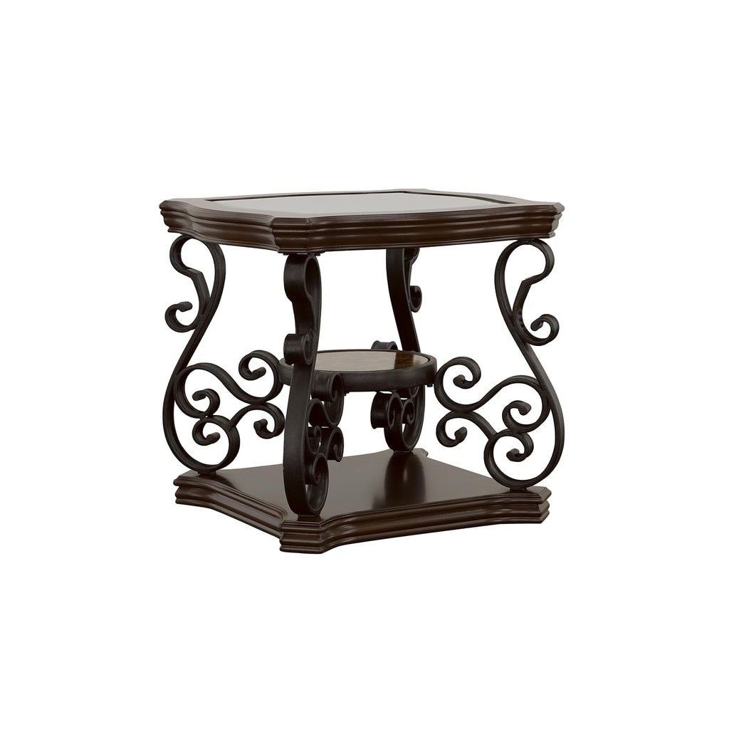 Coaster Furniture End Table with Tempered Glass Top Dark Brown 702447