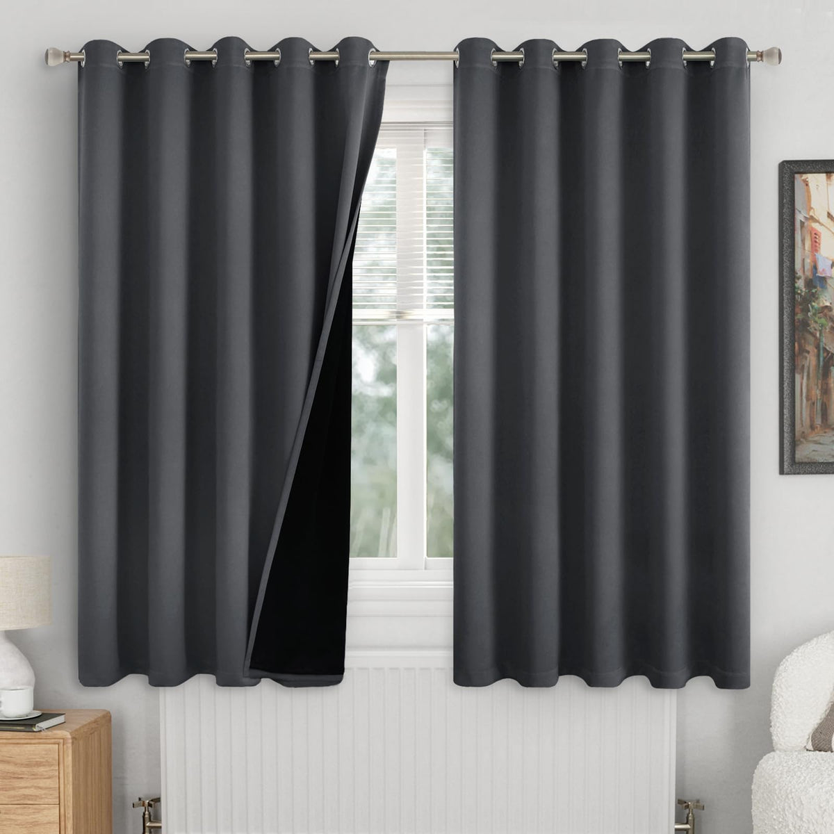 Quemas Extra Wide 100% Blackout Curtains For Bedroom 63 Inch Length 2 Panels Set, Thermal Insulated Full Light Blocking Soundpro