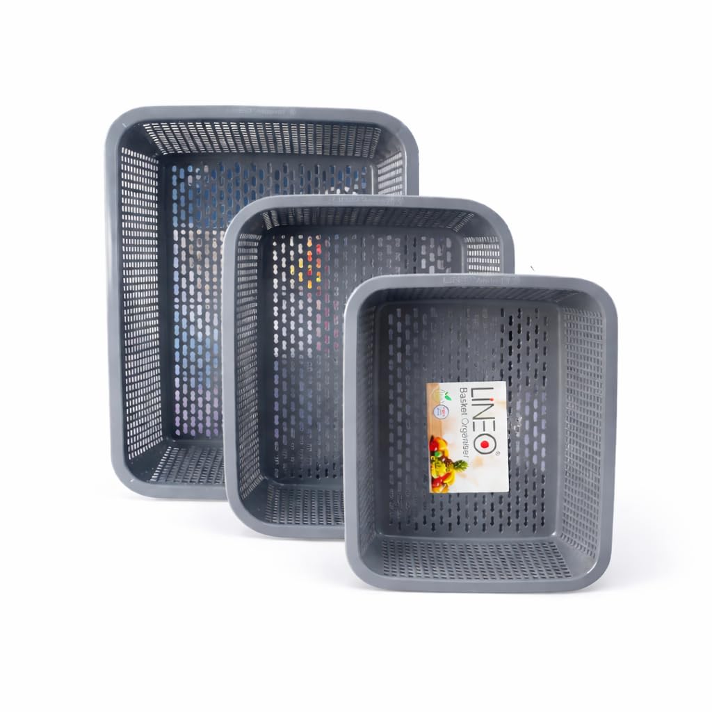 Kitchne Star Plastic Storage Basket Organizer  3 Piece Set (Small, Medium & Large) | Multipurpose Breathable Baskets For Kitche