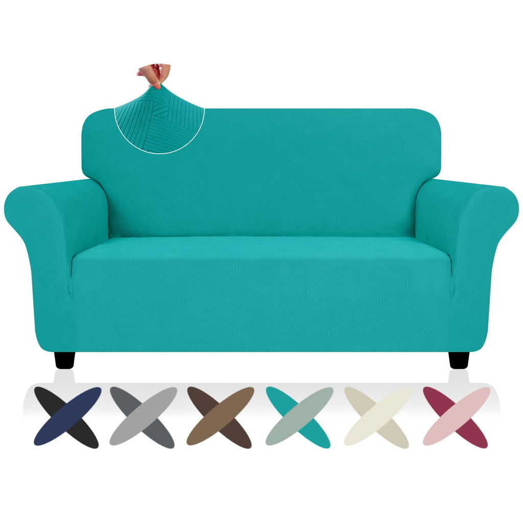Znsayotx Super Stretch Loveseat Covers (55'-69'), New Striped Love Seat Slipcover, Dogs Pet Friendly Anti-Slip Couch Protector Spandex Durable 2 Seater Fabric Sofa Cover (Peacock Teal, Loveseat)