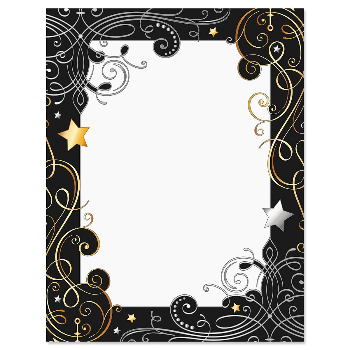 Silver And Gold Spirals Letter Papers-25 Sheets Computer Printer Stationery For New Years Celebrations, Formal Parties, Announce