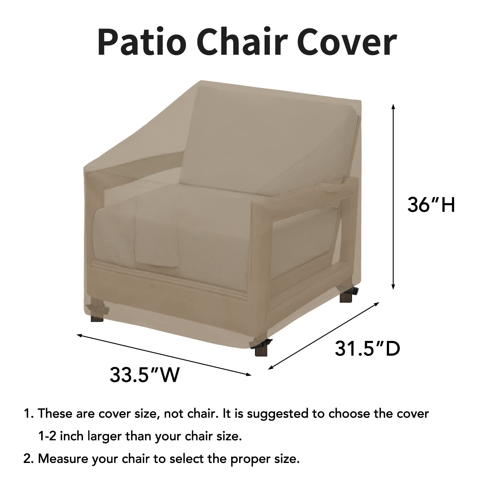 Easy-Going Waterproof Patio Chair Cover Uv Resistant Outdoor Chair Cover Weatherproof Lawn Patio Furniture Cover With Tape Sealed Seam (2 Pack-33.5Wx31.5Dx36H Inch, Camel)