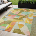 5 X 8 Wheat Orange Green And Ivory Abstract Washable Indoor Outdoor Area Rug