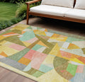8 X 10 Wheat Orange Green And Ivory Abstract Washable Indoor Outdoor Area Rug