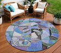 8 Green Blue Purple And Black Round Abstract Washable Indoor Outdoor Area Rug